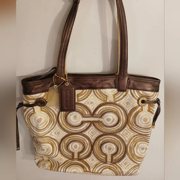 Coach Cream and Gold Geometric Tote - Picture 1 of 15